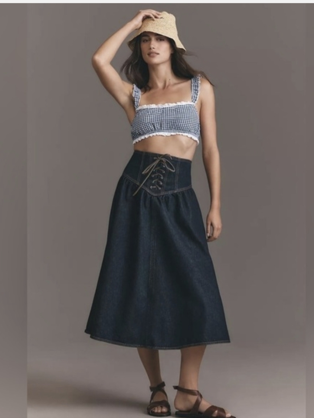 Anthropologie Pilcro Denim Lace-up Midi Skirt, Size 8 NWT